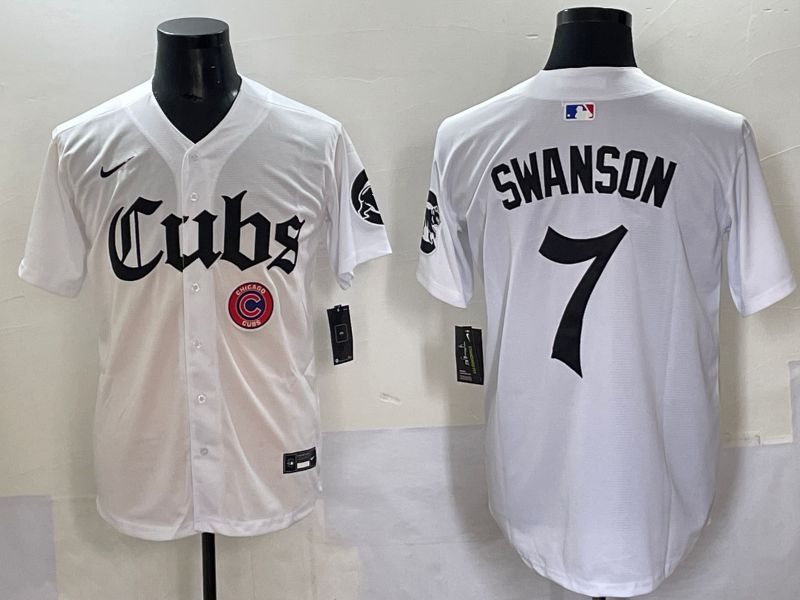 Men 2025 Chicago Cubs #7 Swanson White Five generations Joint Name Nike MLB Jersey style 10->chicago cubs->MLB Jersey